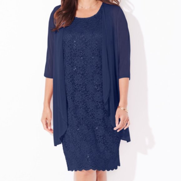 Catherines Sparkling Lace Jacket Dress Navy, Plus Size, Mother of the Bride - Picture 1 of 1